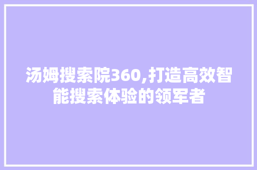 汤姆搜索院360,打造高效智能搜索体验的领军者