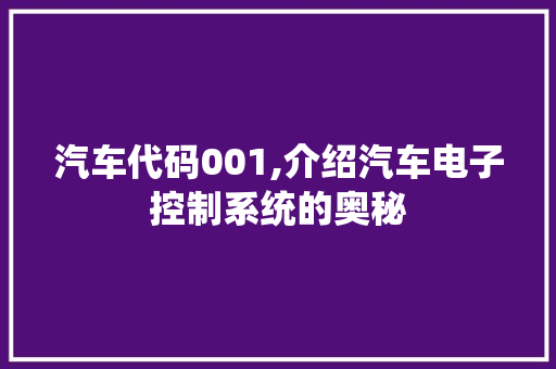 汽车代码001,介绍汽车电子控制系统的奥秘