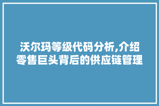 沃尔玛等级代码分析,介绍零售巨头背后的供应链管理智慧