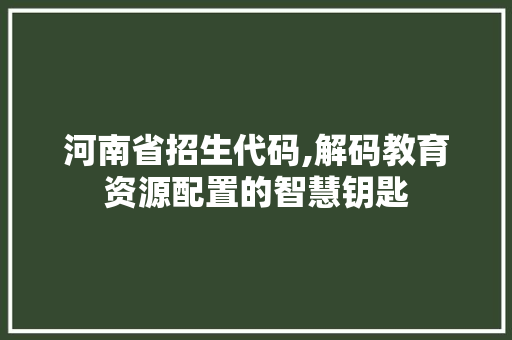 河南省招生代码,解码教育资源配置的智慧钥匙