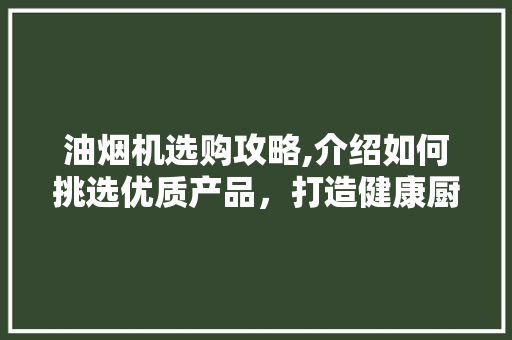 油烟机选购攻略,介绍如何挑选优质产品，打造健康厨房生活