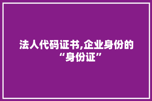 法人代码证书,企业身份的“身份证”