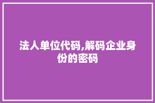 法人单位代码,解码企业身份的密码