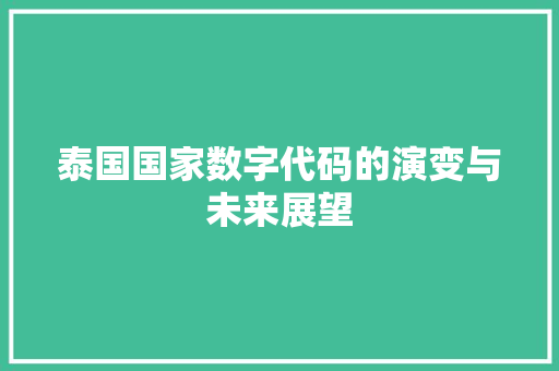 泰国国家数字代码的演变与未来展望