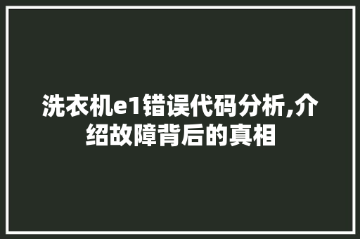 洗衣机e1错误代码分析,介绍故障背后的真相