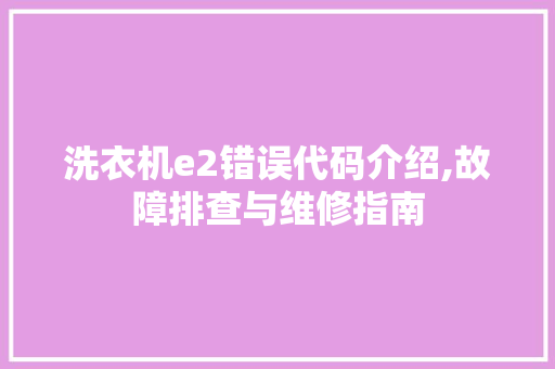 洗衣机e2错误代码介绍,故障排查与维修指南