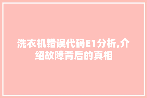 洗衣机错误代码E1分析,介绍故障背后的真相