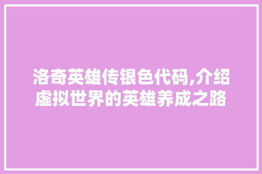 洛奇英雄传银色代码,介绍虚拟世界的英雄养成之路