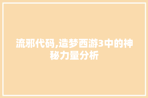 流邪代码,造梦西游3中的神秘力量分析