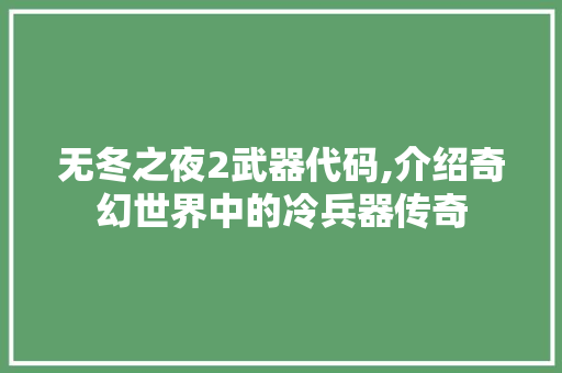 无冬之夜2武器代码,介绍奇幻世界中的冷兵器传奇