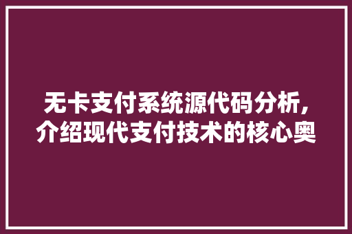 无卡支付系统源代码分析,介绍现代支付技术的核心奥秘