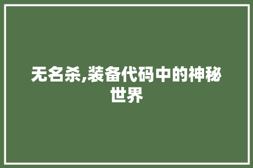 无名杀,装备代码中的神秘世界