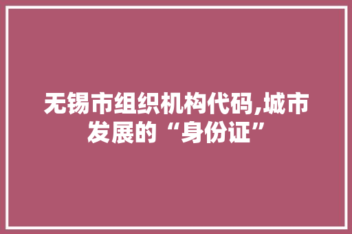 无锡市组织机构代码,城市发展的“身份证”