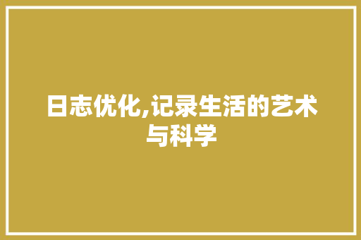 日志优化,记录生活的艺术与科学