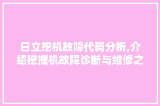 日立挖机故障代码分析,介绍挖掘机故障诊断与维修之路