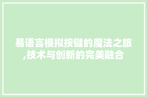 易语言模拟按键的魔法之旅,技术与创新的完美融合