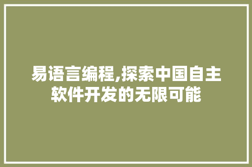 易语言编程,探索中国自主软件开发的无限可能