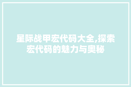 星际战甲宏代码大全,探索宏代码的魅力与奥秘