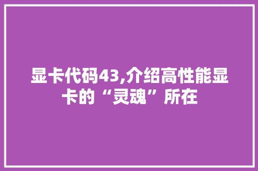 显卡代码43,介绍高性能显卡的“灵魂”所在