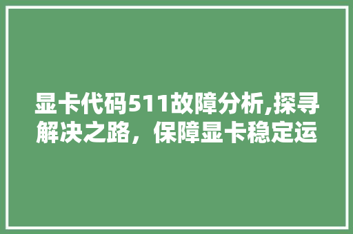 显卡代码511故障分析,探寻解决之路，保障显卡稳定运行