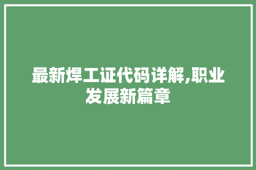 最新焊工证代码详解,职业发展新篇章