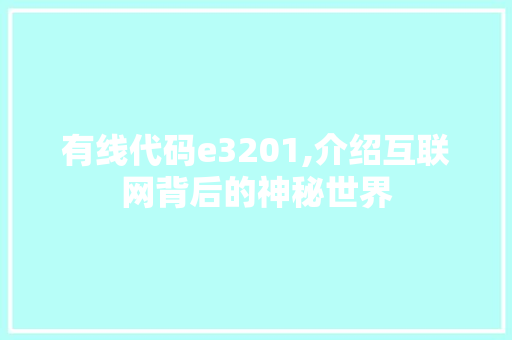 有线代码e3201,介绍互联网背后的神秘世界