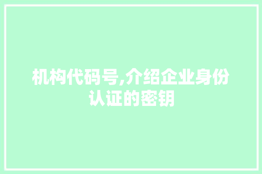 机构代码号,介绍企业身份认证的密钥