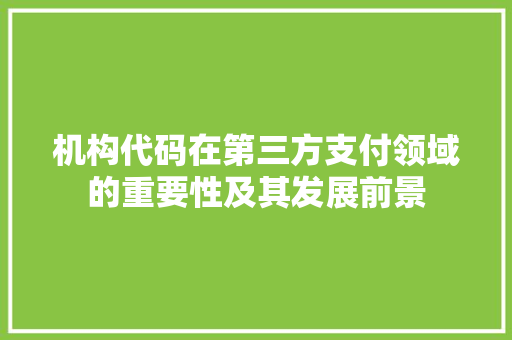 机构代码在第三方支付领域的重要性及其发展前景