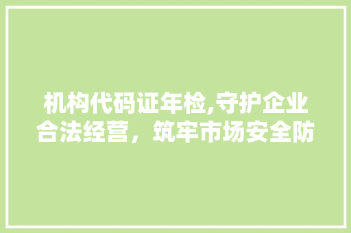 机构代码证年检,守护企业合法经营，筑牢市场安全防线