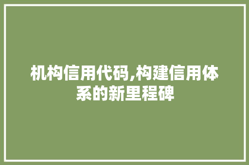 机构信用代码,构建信用体系的新里程碑