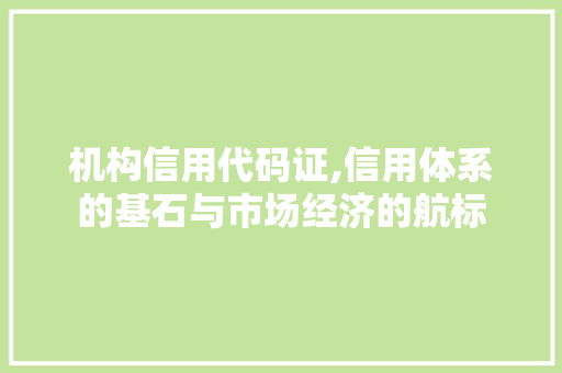 机构信用代码证,信用体系的基石与市场经济的航标