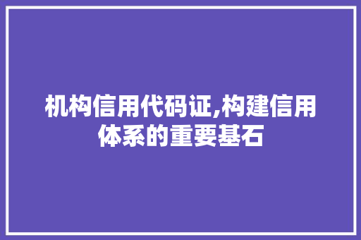 机构信用代码证,构建信用体系的重要基石