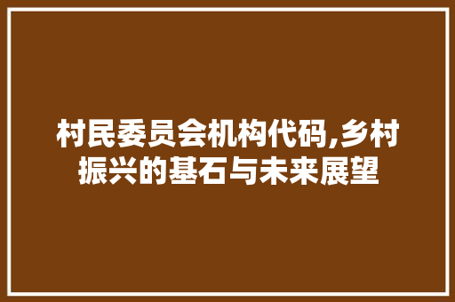 村民委员会机构代码,乡村振兴的基石与未来展望