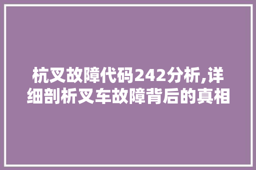 杭叉故障代码242分析,详细剖析叉车故障背后的真相