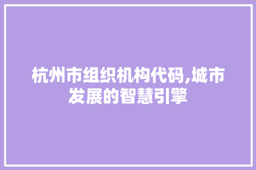 杭州市组织机构代码,城市发展的智慧引擎