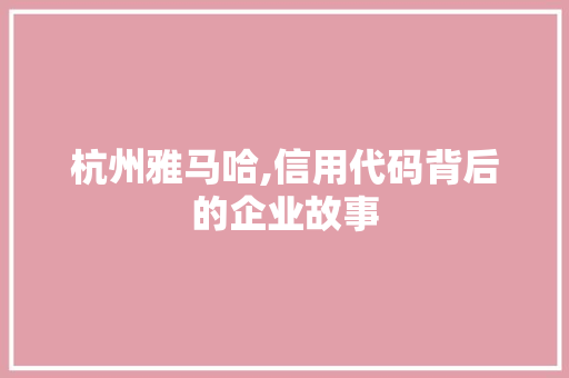 杭州雅马哈,信用代码背后的企业故事