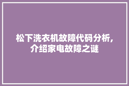 松下洗衣机故障代码分析,介绍家电故障之谜