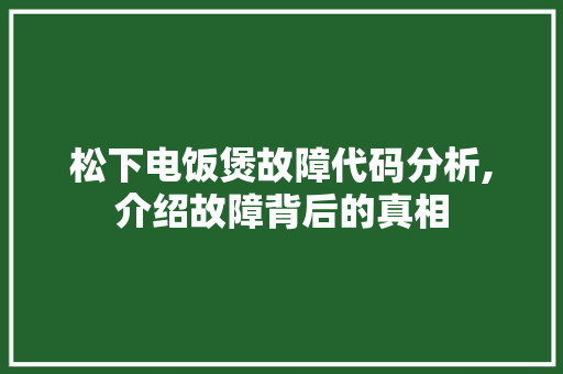 松下电饭煲故障代码分析,介绍故障背后的真相