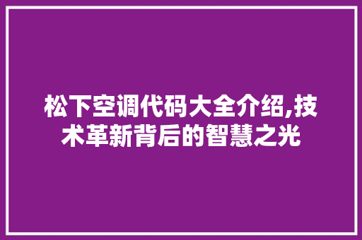 松下空调代码大全介绍,技术革新背后的智慧之光