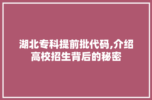 湖北专科提前批代码,介绍高校招生背后的秘密