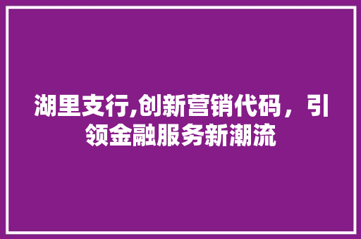 湖里支行,创新营销代码，引领金融服务新潮流