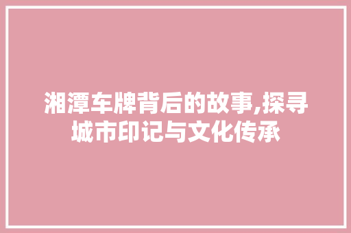 湘潭车牌背后的故事,探寻城市印记与文化传承