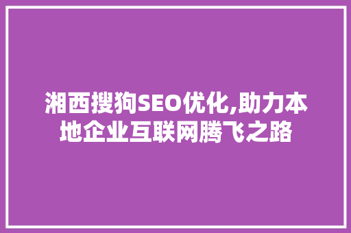 湘西搜狗SEO优化,助力本地企业互联网腾飞之路