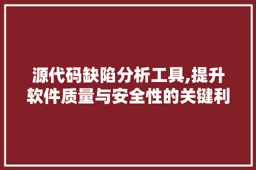 源代码缺陷分析工具,提升软件质量与安全性的关键利器