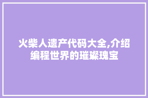 火柴人遗产代码大全,介绍编程世界的璀璨瑰宝