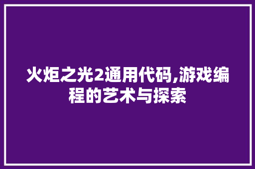 火炬之光2通用代码,游戏编程的艺术与探索