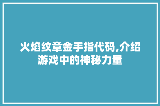 火焰纹章金手指代码,介绍游戏中的神秘力量