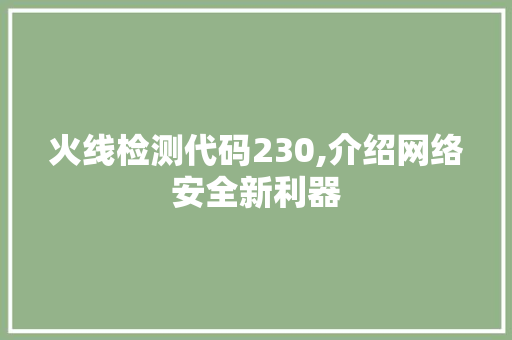 火线检测代码230,介绍网络安全新利器