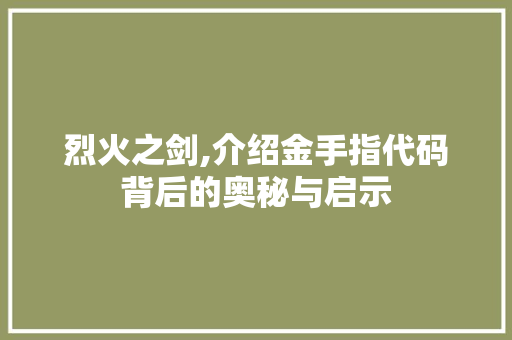 烈火之剑,介绍金手指代码背后的奥秘与启示