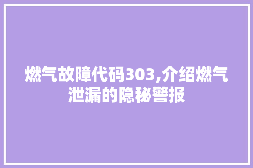 燃气故障代码303,介绍燃气泄漏的隐秘警报